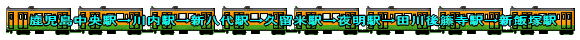 鹿児島中央駅→川内駅→新八代駅→久留米駅→夜明駅→田川後籐寺駅→新飯塚駅